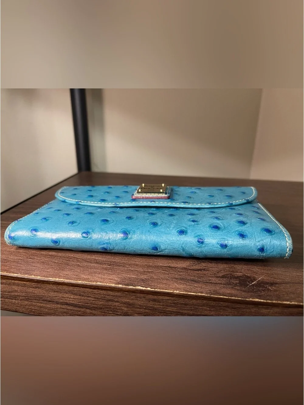 Dooney & Bourke Blue Ostrich Embossed Leather Wallet